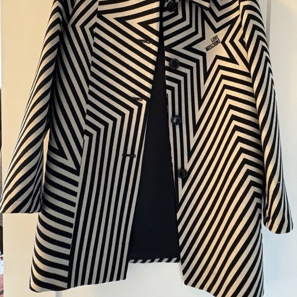 LOVE MOSCHINO Star Print Single-breasted coat black and white stripe - Picture 8 of 8